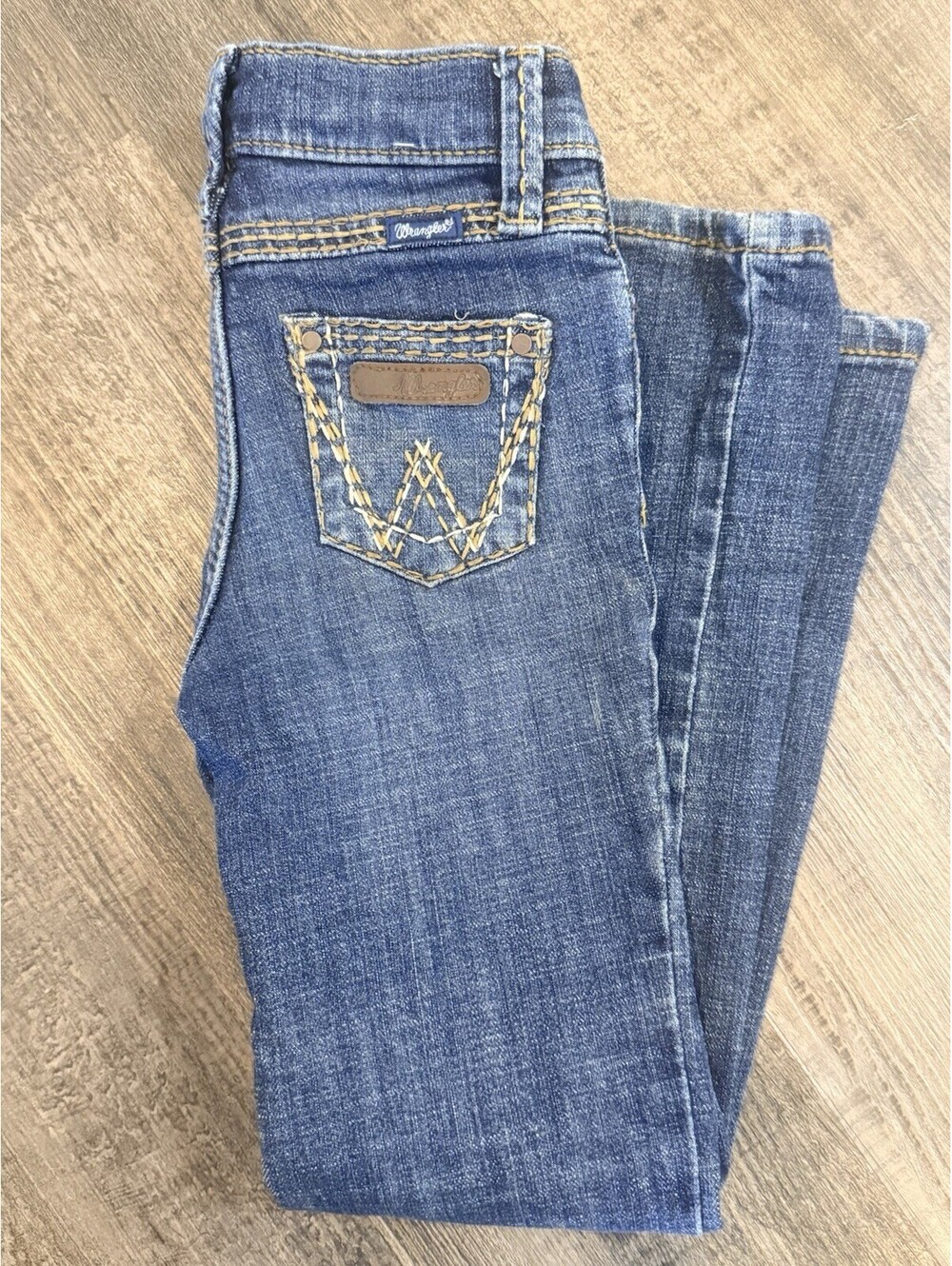 Wrangler Bootcut Adjustable Waist Blue Denim Jeans Girls 6 Western Cowgirl